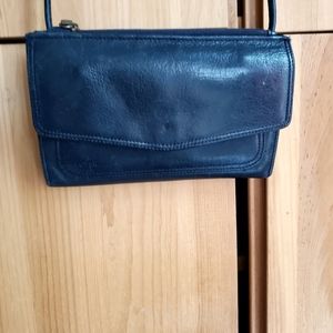 Fossil Black Leather Wallet with Crossbody Strap